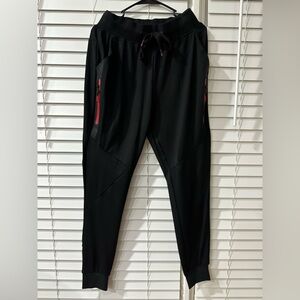 High Street Men's Black Joggers with Red Zipper Accents 📸 Size Large